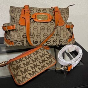 Michael Kors orange and brown tote